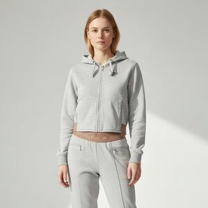 Stella McCartney Light Gray Cropped Zip Hoodie with Tan Waistband
